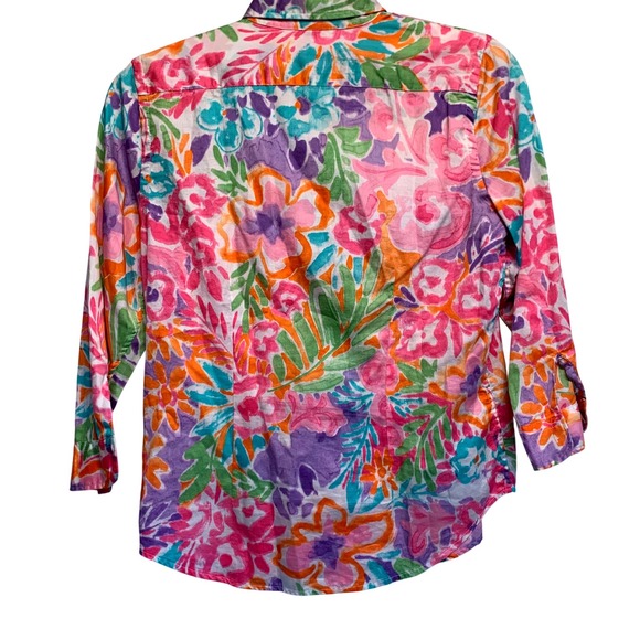 Lauren Ralph Lauren Floral Button Shirt Women PS Multicolor Watercolor Cotton - Picture 2 of 7